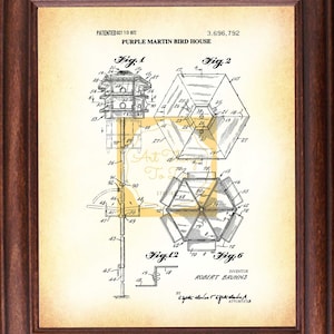 Purple Martin Birdhouse, Bird House Patent, Bird House Blueprint, vintage Bird House, Martin House, Purple Martin, Birder Gift, Wall Art