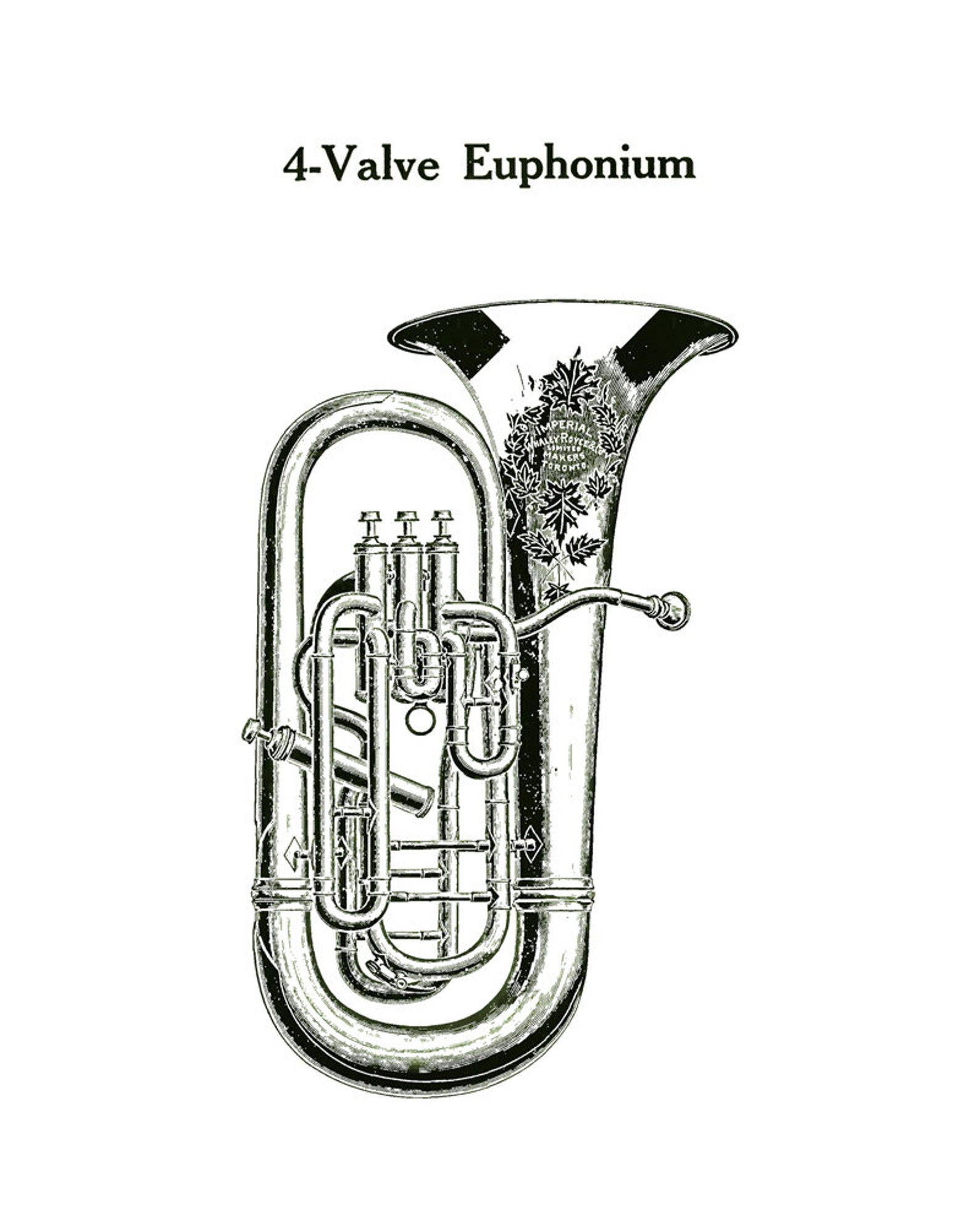 Vintage Band Instrument 4 Valve Tuba Drawing. Great Musical Etsy
