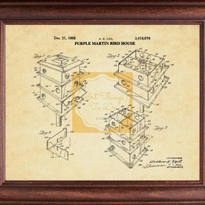Purple Martin Birdhouse Patent, Vintage Bird House, Bird House Patent, Bird House Blueprint, Martin House Patent, Purple Martin House Plans