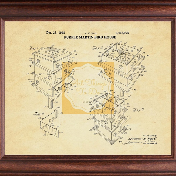 Purple Martin Birdhouse Patent, Vintage Bird House, Bird House Patent, Bird House Blueprint, Martin House Patent, Purple Martin House Plans