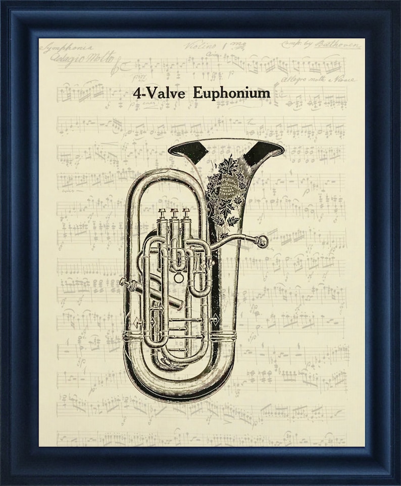 Tuval Instruments Drawing Band Instrument 4 Valve Tuba Drawing. Vintage Musical Instrument Wall ...