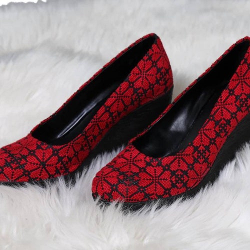 Handmade Stitch Shoes, Wedge shops type, Palestinian Embroidery, DMC Thread High Quality