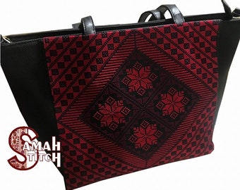 Hand Made Embroidered Hand Bag for women -with shoulder strap- Palestinian Embroidery - DMC Thread High Quality