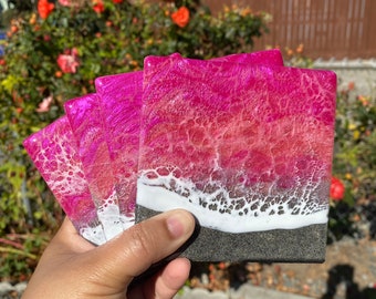 Set of 4 Pink Square Ceramic Coasters