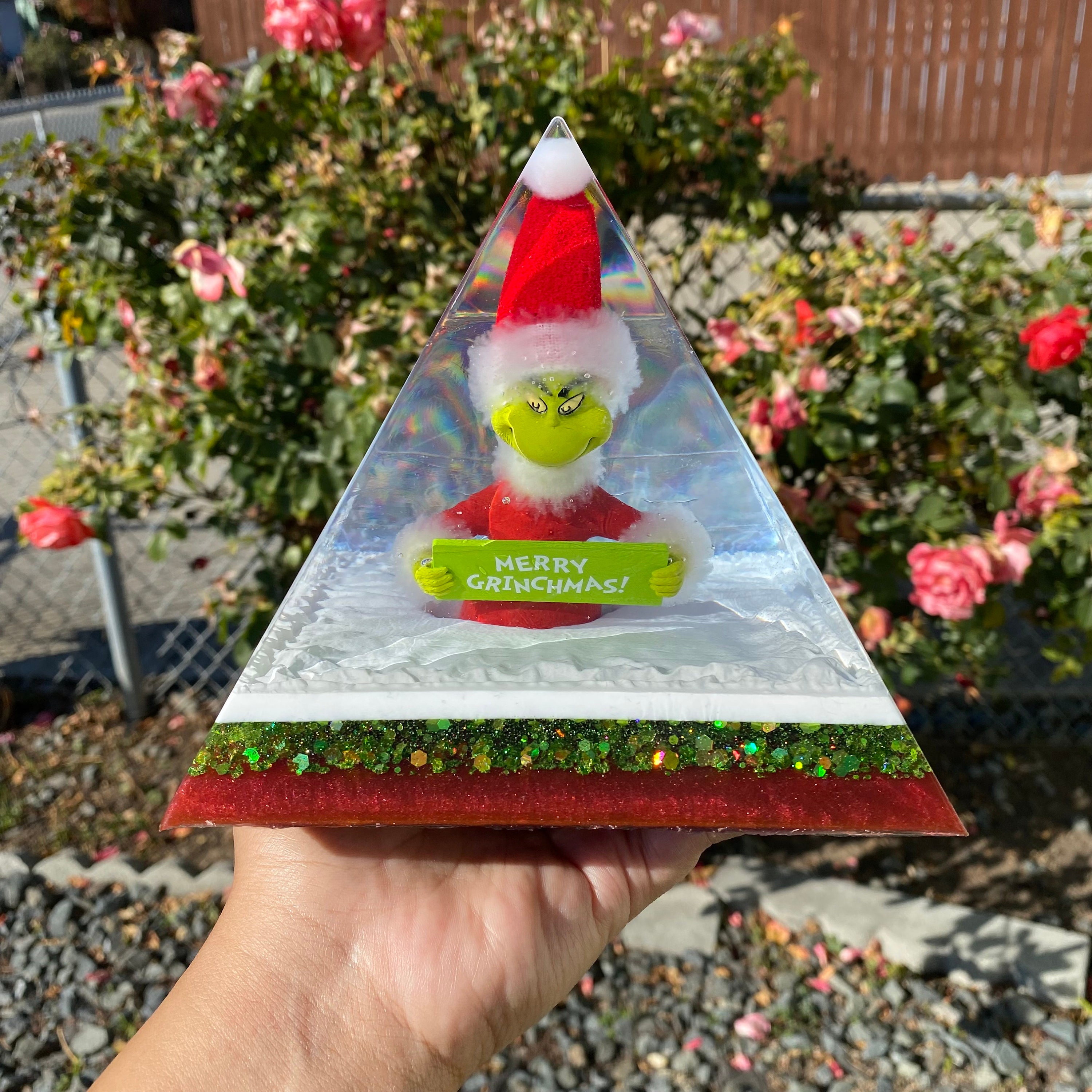 Grinch Themed Pyramid, Home Decor, Centerpiece, Grinch art