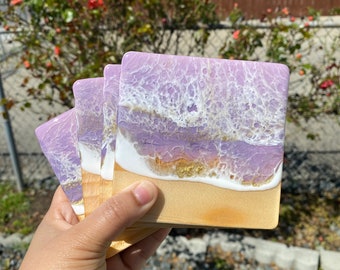 Set of 4 Purple Square Wooden Coasters
