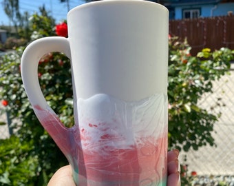 Pink and Teal Ceramic Mug with Handle
