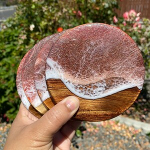 Set of 4 Galaxy Chameleon Dark Round Wooden Coasters