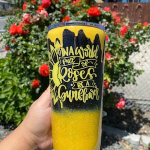 In a World of Roses be a Sunflower Glitter Stainless Steel Tumbler