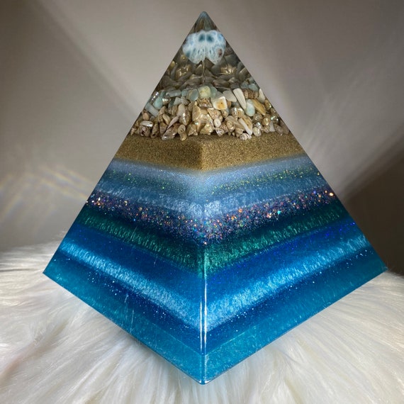 Larimar Heart Beach Pyramid With Seashells and Sand Home - Etsy