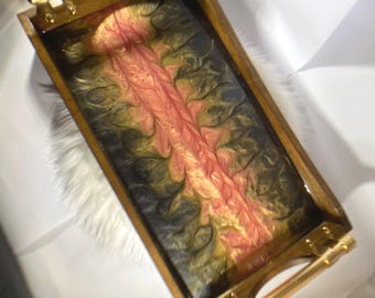 Black, Gold and Rose Gold Walnut Wood tray with Gold Handles, Resin Tray, Food Tray