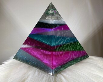 Ruby in Fuchsite Stone Pyramid, Home Decor, Resin Pyramid
