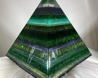 Green Obsidian Stone Pyramid, Home Decor, Resin Pyramid