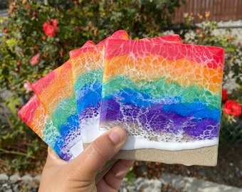 Set of 4 Rainbow Square Ceramic Coasters