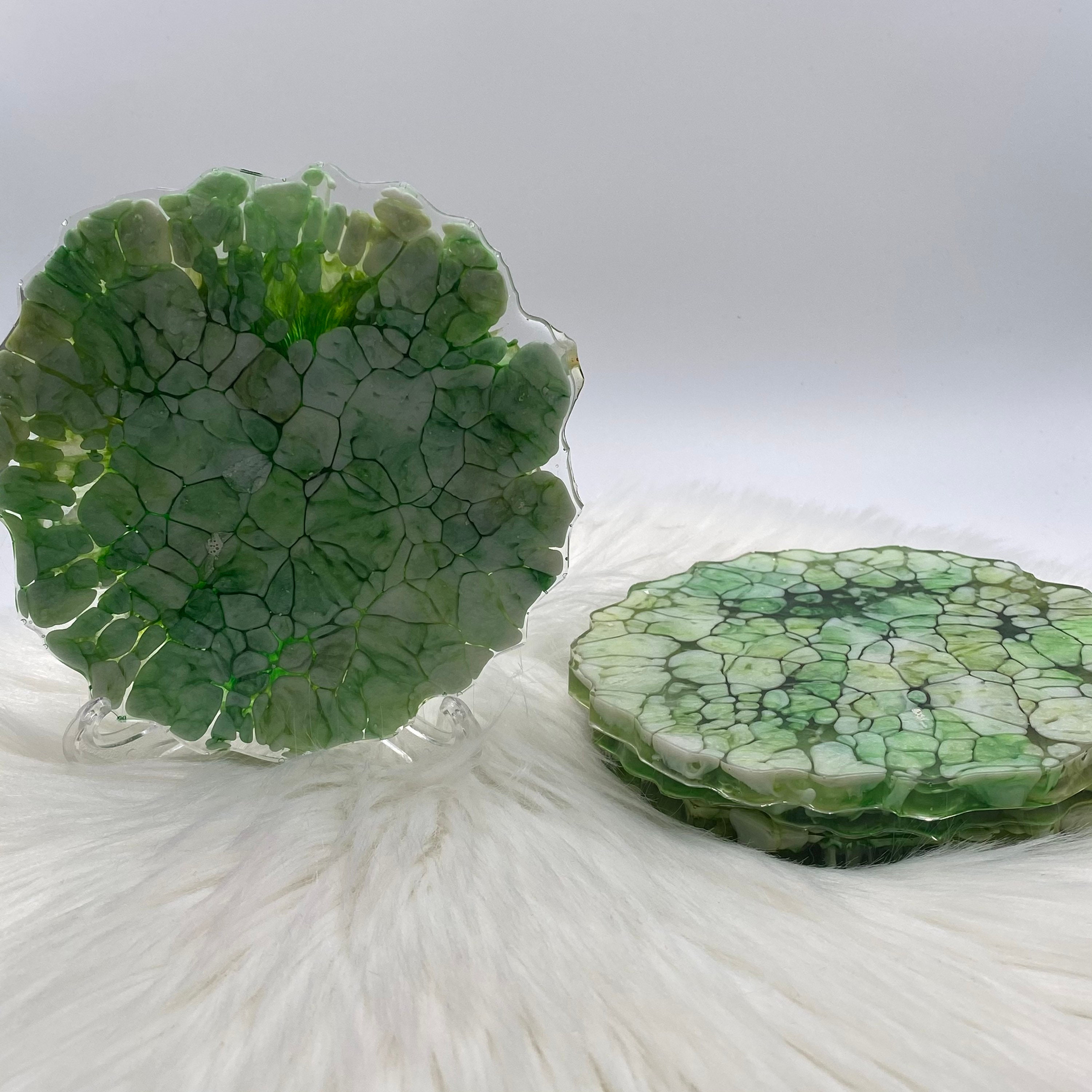 Set of 4 Green Geode Coasters Home Decor Coaster set Etsy