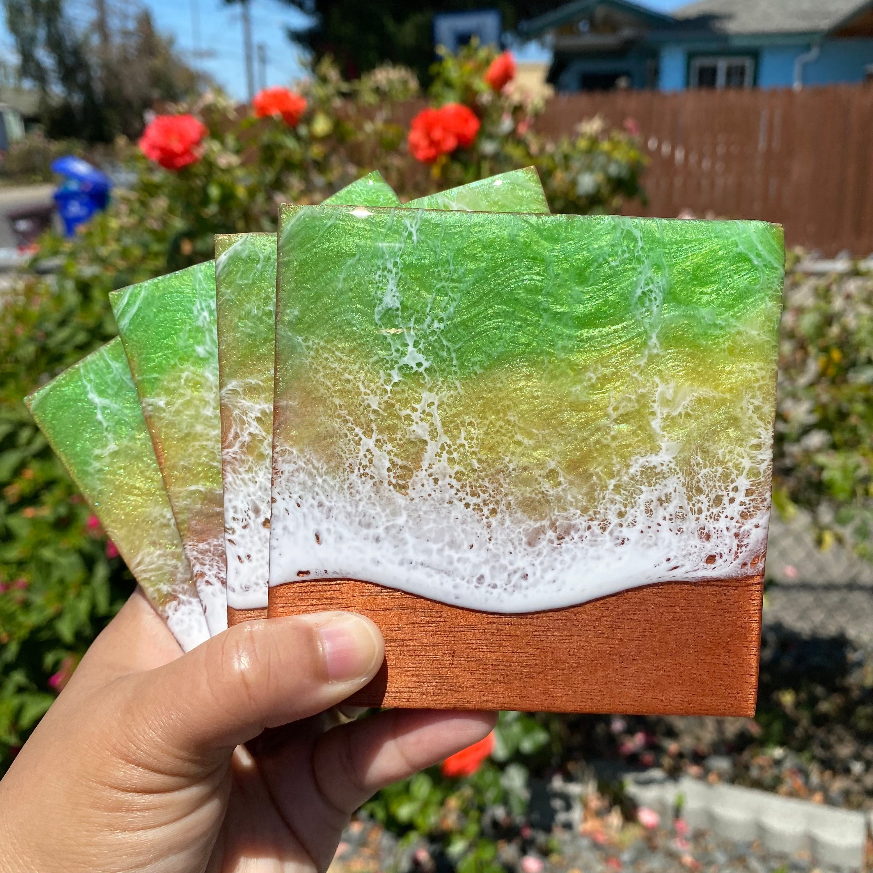 Set of 4 Lemon Lime Square Wooden Coasters