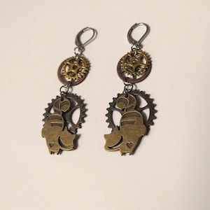 Cheshire cat steampunk dangle earrings