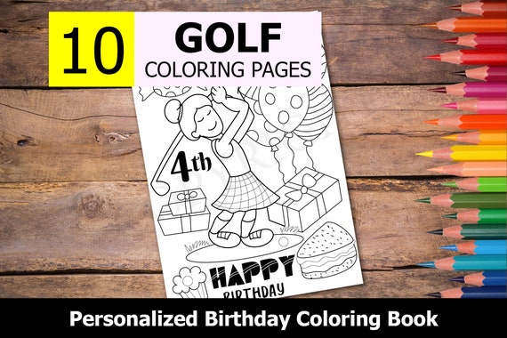 10 personalized golf themed coloring book for birthday party favors happy  birthday coloring book for kids with name  pdf download