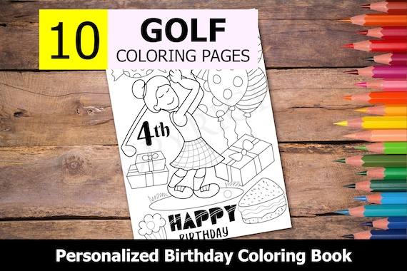 10 personalized golf themed coloring book for birthday party favors happy  birthday coloring book for kids with name  pdf download