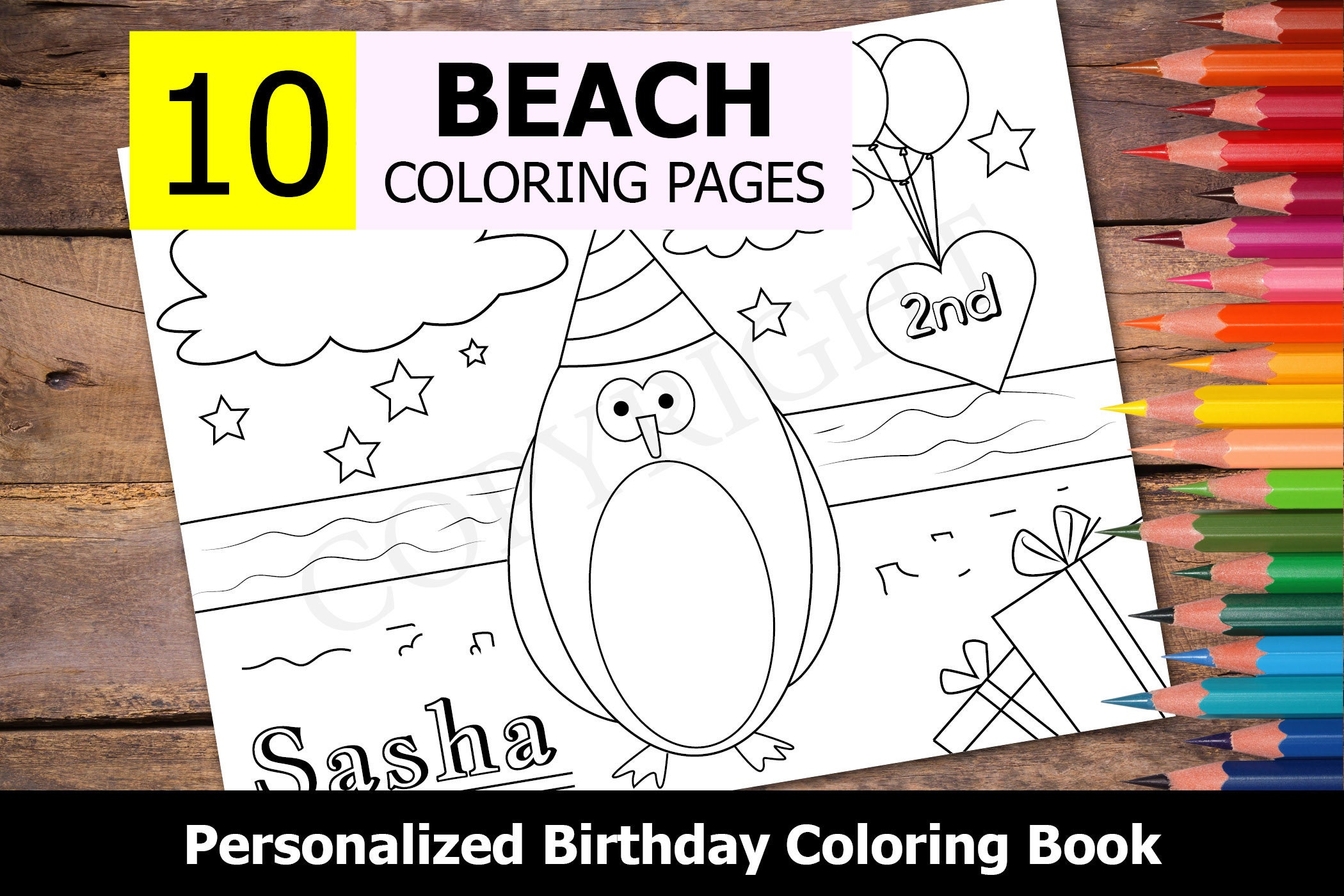10 Personalized Beach Themed Coloring Book for Birthday Party | Etsy