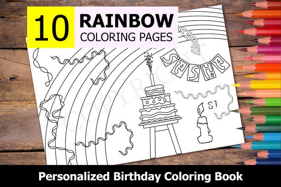 Personalized Rainbow Themed Coloring Book For Birthday Party Etsy