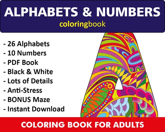 Download 26 Alphabets 10 Numbers Coloring Pages Coloring Books Etsy