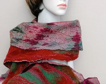 Nuno Felted Wool Scarf, Handmade Fiber Art Shawl