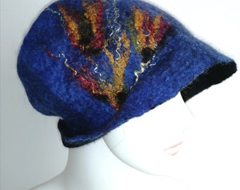 Winter felt hats Handmade  wool hat  Woolen warming hat  Size 56 - 57   Warm blue hat