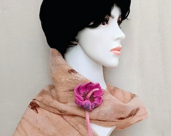 Handmade Nuno Felted Merino Wool Scarf, Tea Rose