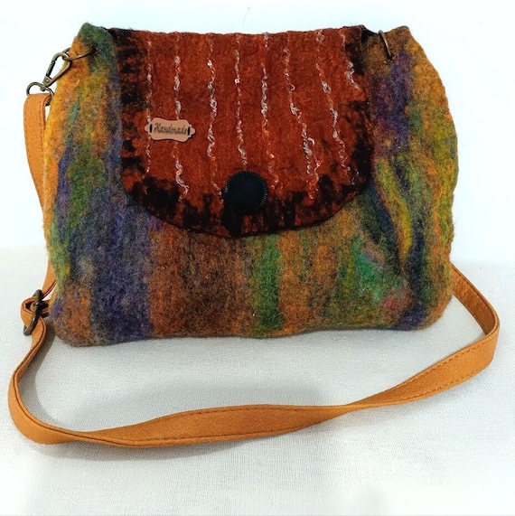 Herbstfarbe Nassfilzen /Handgemachte Filztasche /Filztasche mit