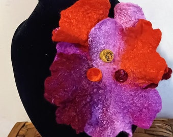 Handmade Felted Wool Brooch: Large Colorful Flower Jewelry
