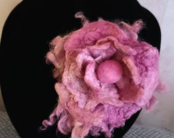 Handmade Felt Rose Brooch: Wet Felted Wool Flower