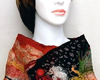 Nuno Felted Collar, Handmade Multicolor Neck Warmer