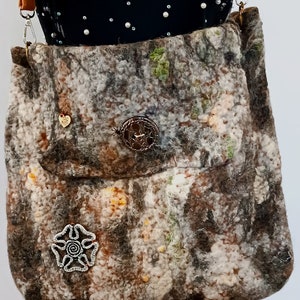 Felted wool bag  Wool bag with adjustable handle  Felt bag with inner pocket  Handmade  felted sack  Handmade wet felting bag