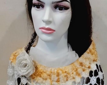 Handmade Felted Shawl Collar Scarf: Art Accessory Gift