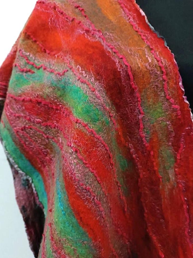 Nuno Felted Wool Scarf, Handmade Fiber Art Shawl image 11