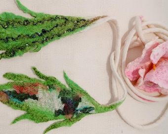 Handmade Felted Wool Necklace, Floral Textile Jewelry Gift