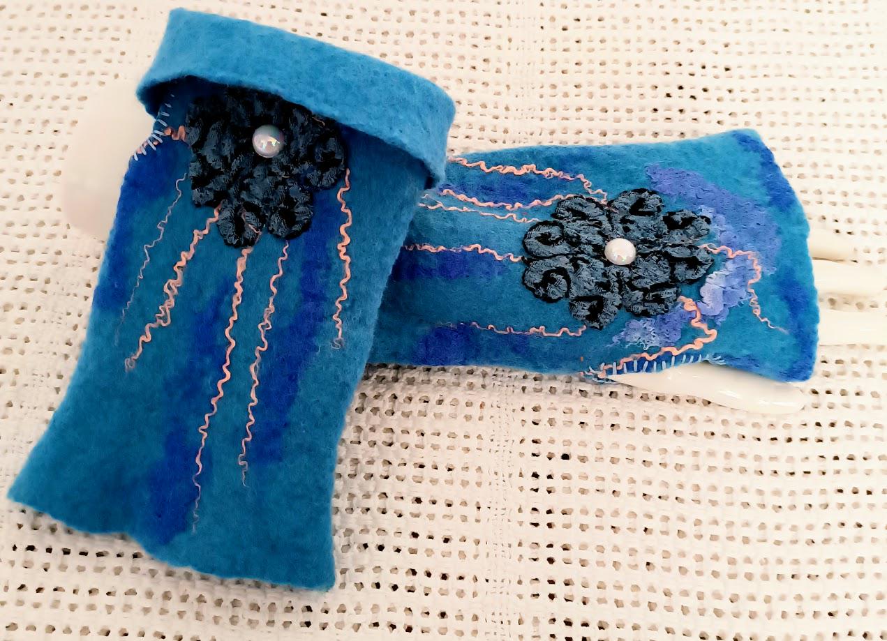 Handmade Felted Wool Cuffs: Floral Women's Warmers
