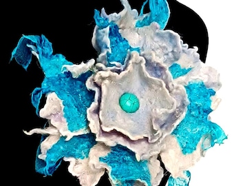 Handmade Felted Blue Flower Brooch, Wool Ornament