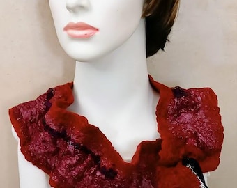 Red Merino Wool Felt Collar: Handmade Neck Scarf, Women's Accessory