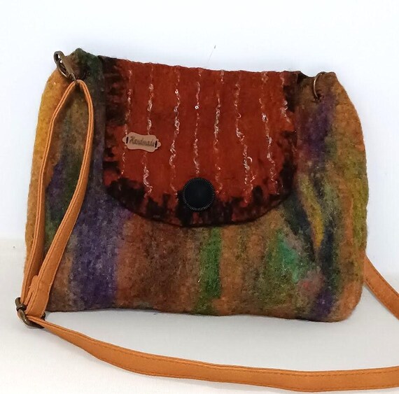 Herbstfarbe Nassfilzen /Handgemachte Filztasche /Filztasche mit