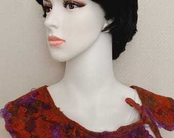 Merino Wool Silk Felted Collar – Wet Felted Nuno Felt Accessory (63cm)