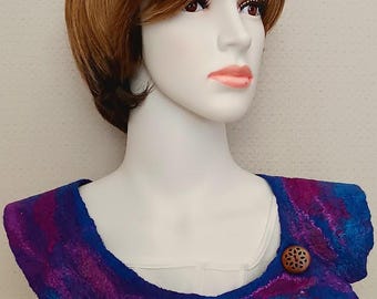 Handmade Blue Women Collar Wool Felted Collar, Wet Felting Neckpiece