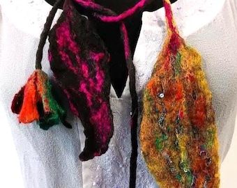Wearable Art Felt Necklace: Handmade Merino Wool Textile
