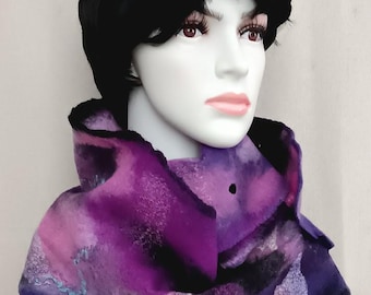 Handmade Nuno Felted Merino Wool Scarf, Purple Art Scarf