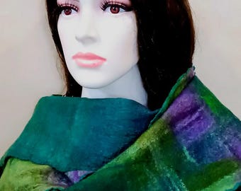 Handmade Felted Merino Wool & Silk Scarf - Multicolor Wrap