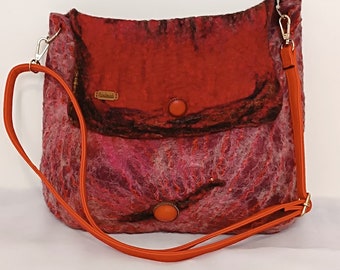 Bolso de lana de fieltro hecho a mano, asa de cuero ajustable