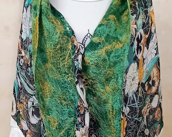 Handmade Nunofelted Scarf, Silk Wool Felted Shawl, Fiber Art