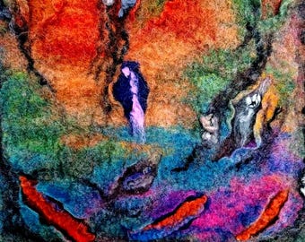 Wet Felted Wool Wall Hanging: Abstract Home Decor Tapestry