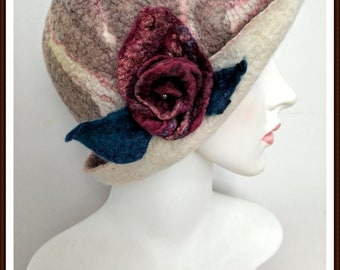 Felted hat handmade  Felt hat for gift  Winter woolen hat with brooch Size M